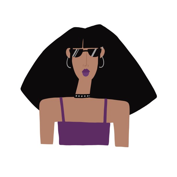 戴黑眼镜的摇滚女孩。风格化，时尚插画，肖像图片下载