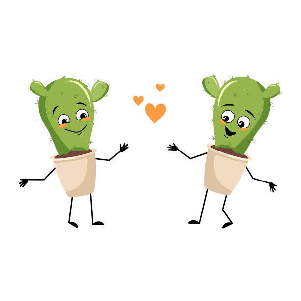 可爱的仙人掌在花盆性格与爱的情感图片下载