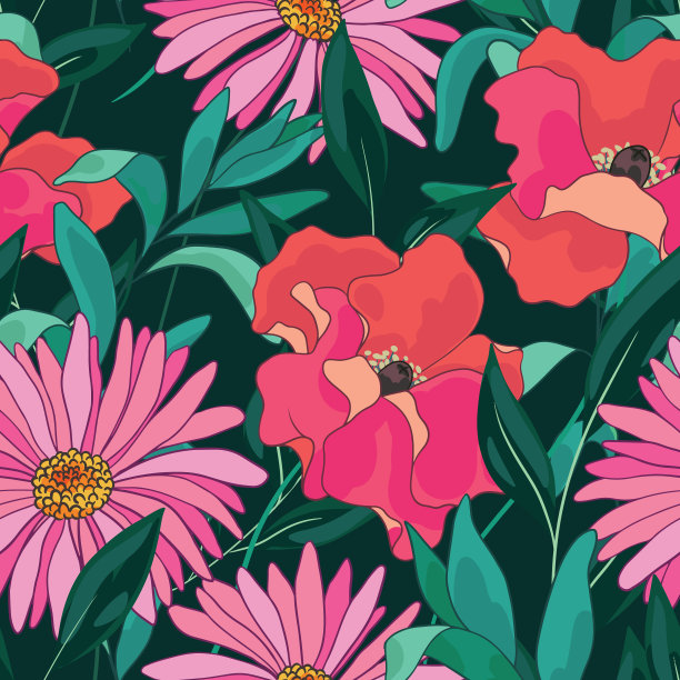 无缝图案，花卉印花与野生花卉复古风格。向量。图片下载