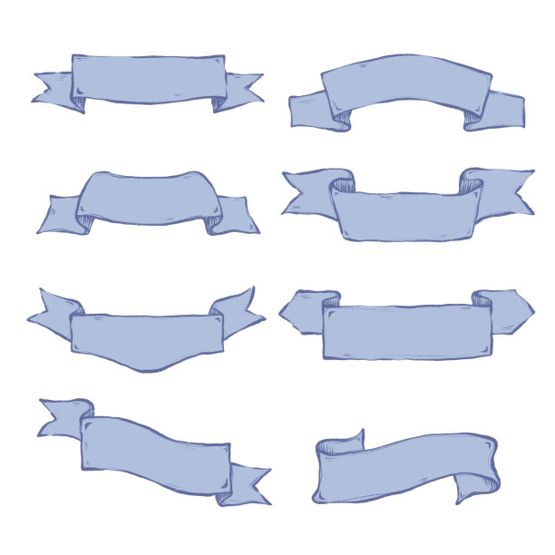 复古丝带横幅设置，插图图片下载