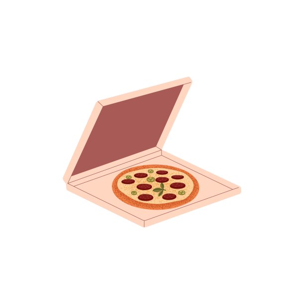 外卖盒里的辣披萨。意大利菜有意大利腊肠，意大利香肠，马苏里拉奶酪，辣椒和墨西哥胡椒。意大利开胃小吃。平面矢量插图孤立在白色背景上图片下载