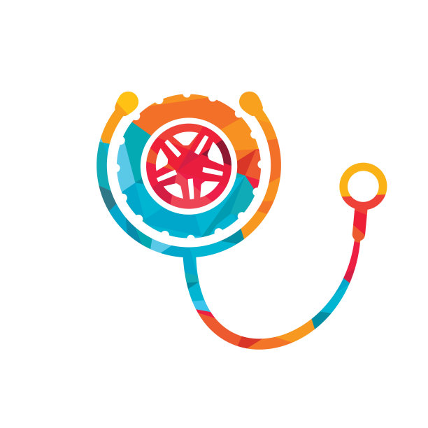 汽车支持和护理标志概念。轮胎和听诊器图标标志设计。图片下载