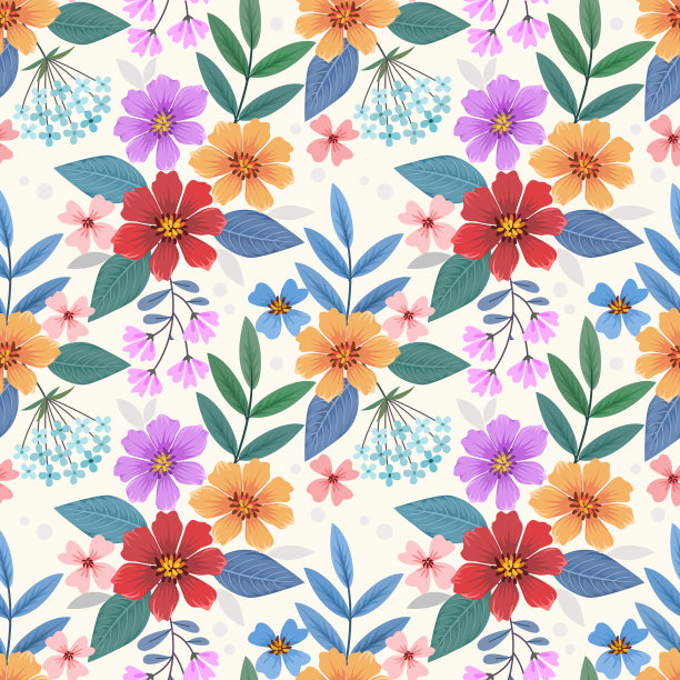 彩色手绘花卉无缝图案。图片下载