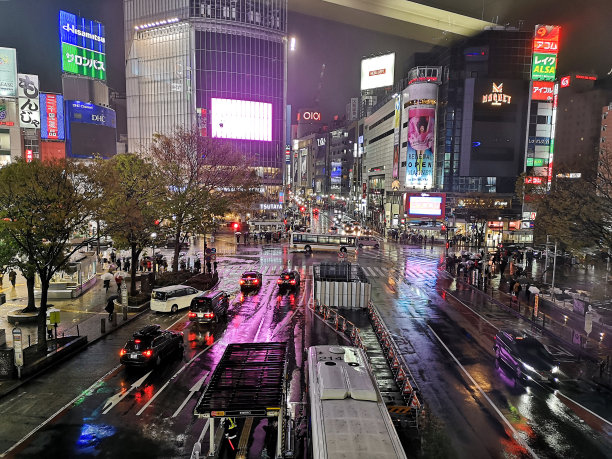 夜晚的涩谷渡口图片下载