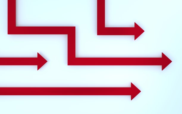 3DCG商业形象，躲避障碍，朝着目标前进转弯时红色箭头向前移动图片下载