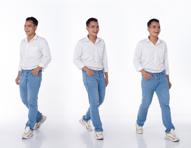 亚洲妇女黑头发站360转后侧背视图孤立图片下载