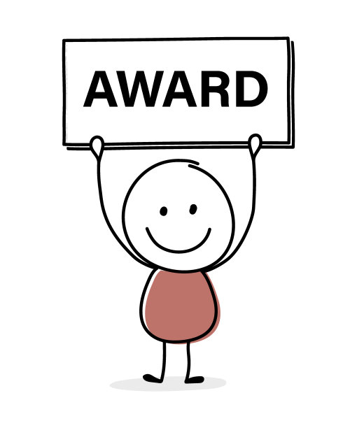 笑脸卡通商人与文字板奖。向量图片下载