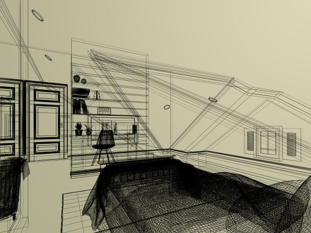 室内阁楼卧室草图设计，三维效果图绘制图片下载