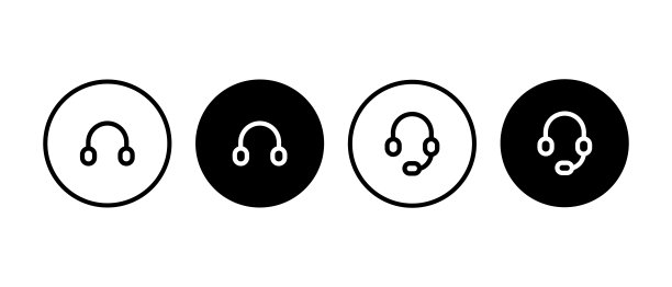 耳机矢量图标集。耳机耳机与麦克风符号的圆圈图片下载