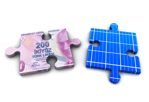 拼图-太阳能电池板和土耳其里拉图片下载