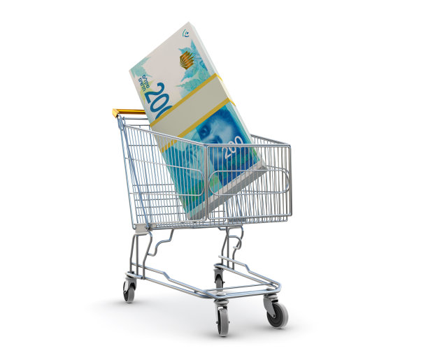 购物车与以色列谢克尔钞票图片下载