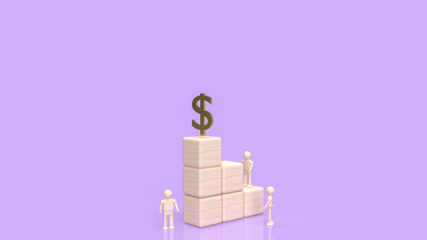 用于商业概念3d渲染的金元符号和木材立方体图片下载