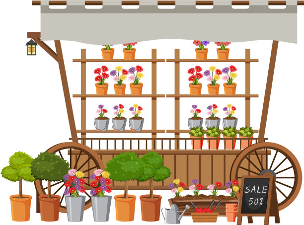 跳蚤市场概念与植物店图片下载