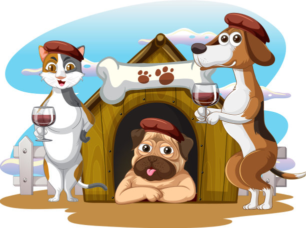 一群卡通家养的狗和猫图片下载