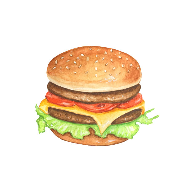 汉堡。水彩手绘插图图片下载