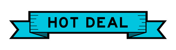 复古蓝色丝带横幅与字热交易在白色背景图片下载