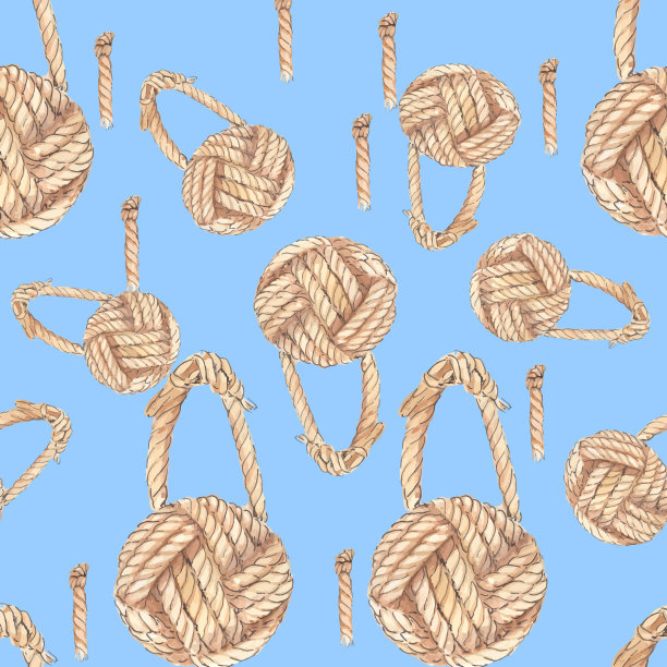 蓝底无缝绳结图案，航海，幸福结图片下载