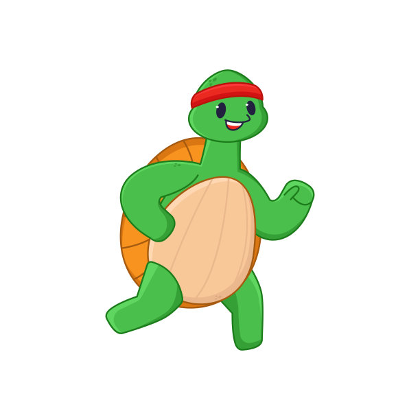 活动龟卡通人物跑步或运动贴纸图片下载