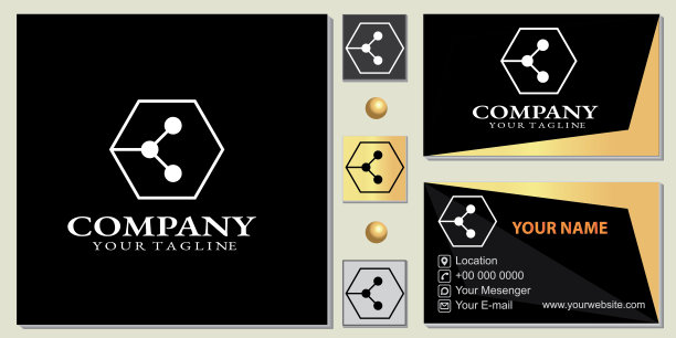 轮廓六边形技术标志高级模板与优雅的名片矢量eps 10图片下载