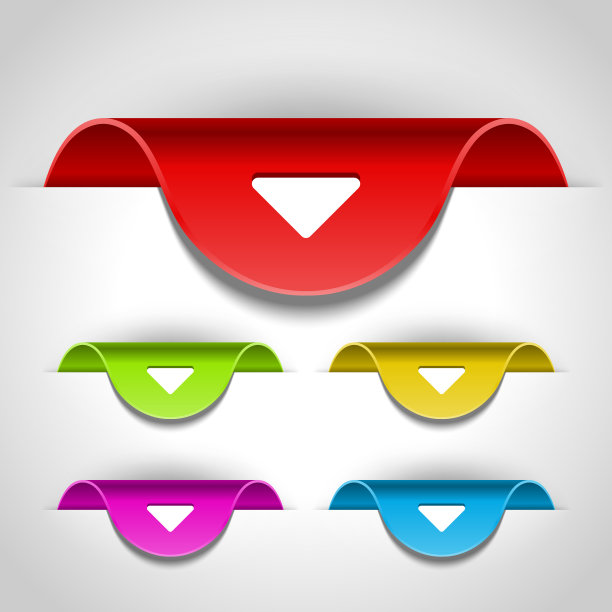 一组彩色按钮与箭头矢量插图。图片下载