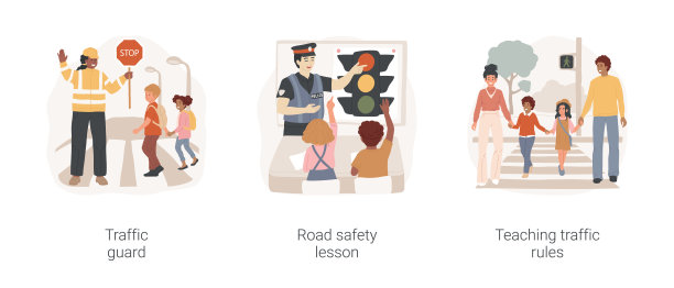 学生道路安全孤立卡通矢量插图集。图片下载
