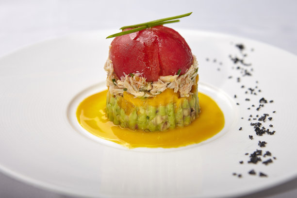 金枪鱼配番茄，鳄梨和芒果塔塔图片下载