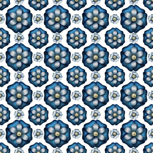 由牛仔布纤维制成的无缝抽象花图案。图片下载