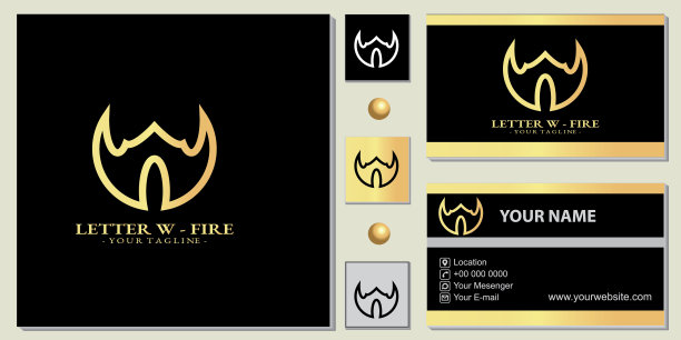 豪华金字母w标志高级模板与优雅的名片矢量eps 10图片下载