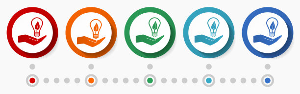 可再生能源概念矢量图标集，平面设计彩色按钮，5种颜色的信息图形模板选项图片下载