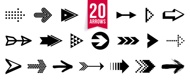 箭头符号大集合的不同形状样式和概念，光标图标或标志创建，单色单色标志类型。图片下载
