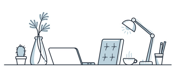 办公桌平面插图孤立在白色之上，办公室或家庭工作场所矢量现代插图，空椅子无人空工作概念，舒适的工作空间。图片下载