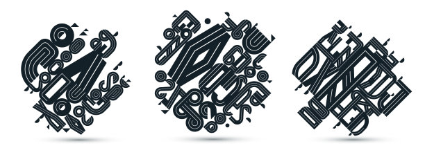 抽象几何构图矢量设计集，黑白抽象孤立于白色之上，现代风格造型插画艺术收藏。图片下载