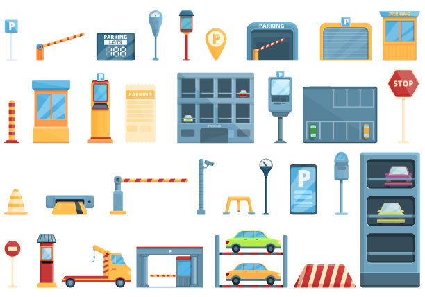 付费停车图标集，卡通风格图片下载