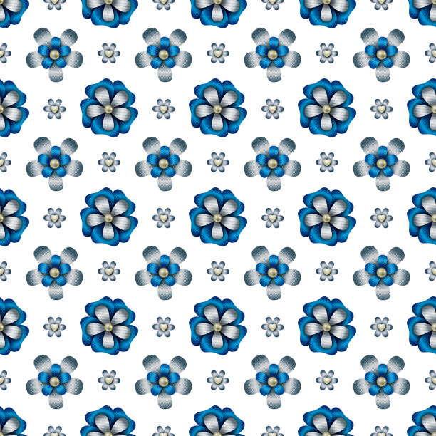 由牛仔布纤维制成的无缝抽象花图案。图片下载