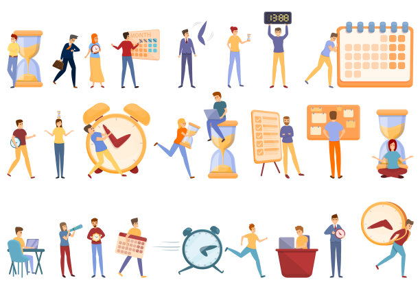 时间管理图标设置，卡通风格图片下载