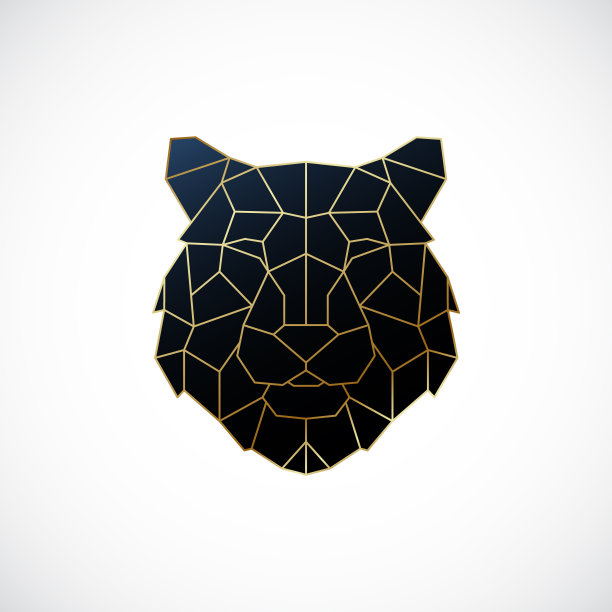 几何老虎头像插图。金色的多边形老虎徽章孤立在白色的背景上。图片下载