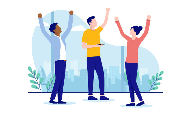 愉快的休闲商务人士平面设计矢量插图与白色背景图片下载