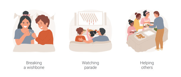 感恩节传统孤立卡通矢量插图集。图片下载