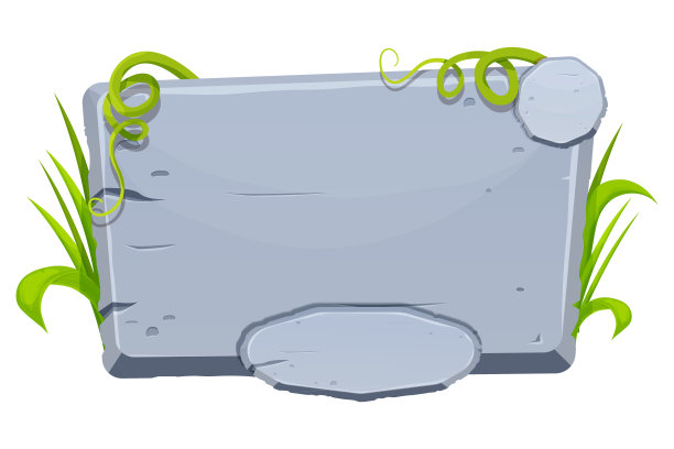 丛林石头框架与草和藤蔓，用户界面，菜单板在漫画卡通风格孤立在白色背景。矢量图图片下载