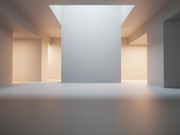 空的混凝土房间的3d渲染，在墙上照亮光线和阴影。当代建筑设计。图片下载