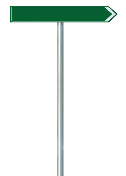 右路线方向指针这条道路标志，绿色孤立路边标志复制空间背景，白色交通箭头框架，灰色杆柱，垂直特写图片下载