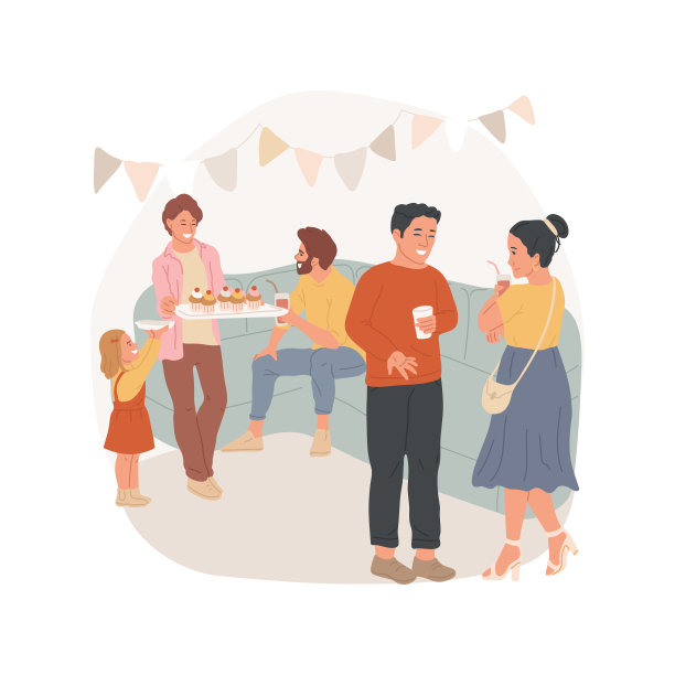 家庭聚会孤立的卡通矢量插图。图片下载