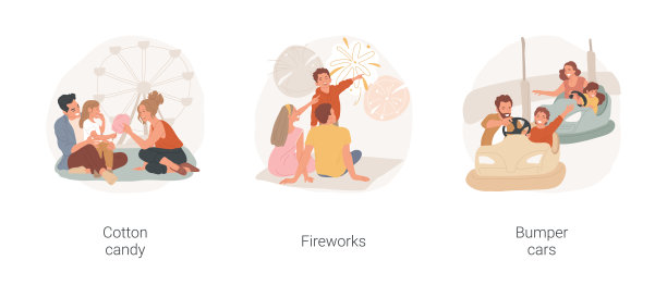 游乐园参观孤立卡通矢量插图集。图片下载