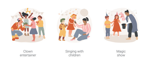 孩子聚会娱乐孤立卡通矢量插图集。图片下载