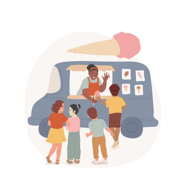 冰淇淋卡车孤立的卡通矢量插图图片下载