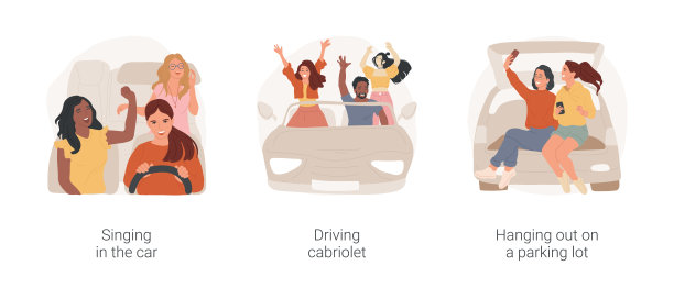 驾驶第一辆孤立的卡通矢量插图集。图片下载