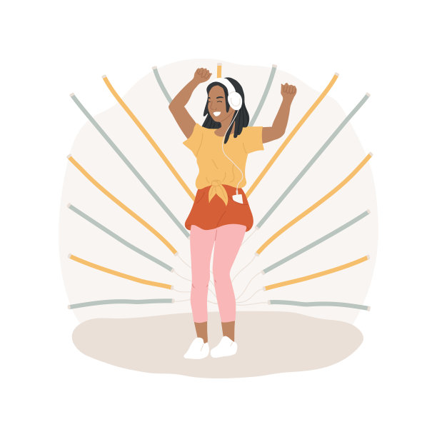 听电子音乐孤立卡通矢量插图。图片下载