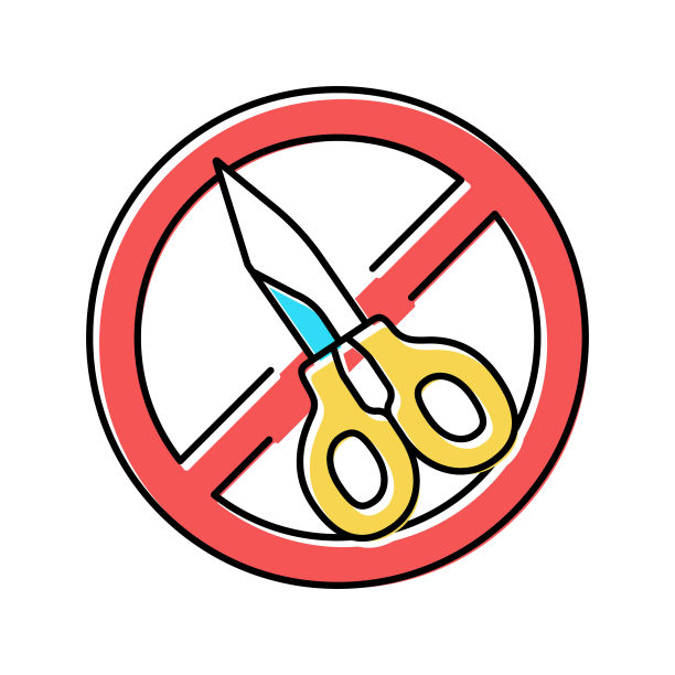 剪刀使用禁止标志彩色图标矢量插图图片下载