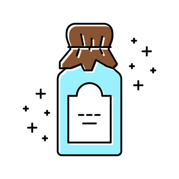 干燥的玻璃瓶植物治疗颜色图标矢量插图图片下载