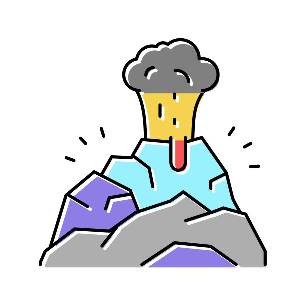 火山烟雾颜色图标矢量插图图片下载